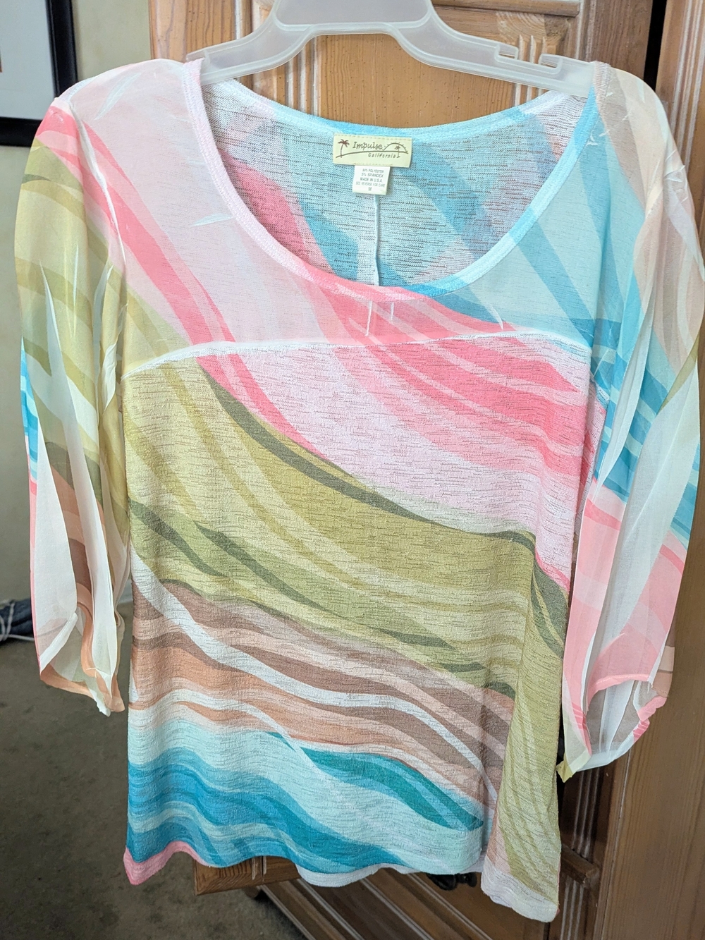 Impressions Lightweight Pastel Wave Scoop Neck Blouse - Multi